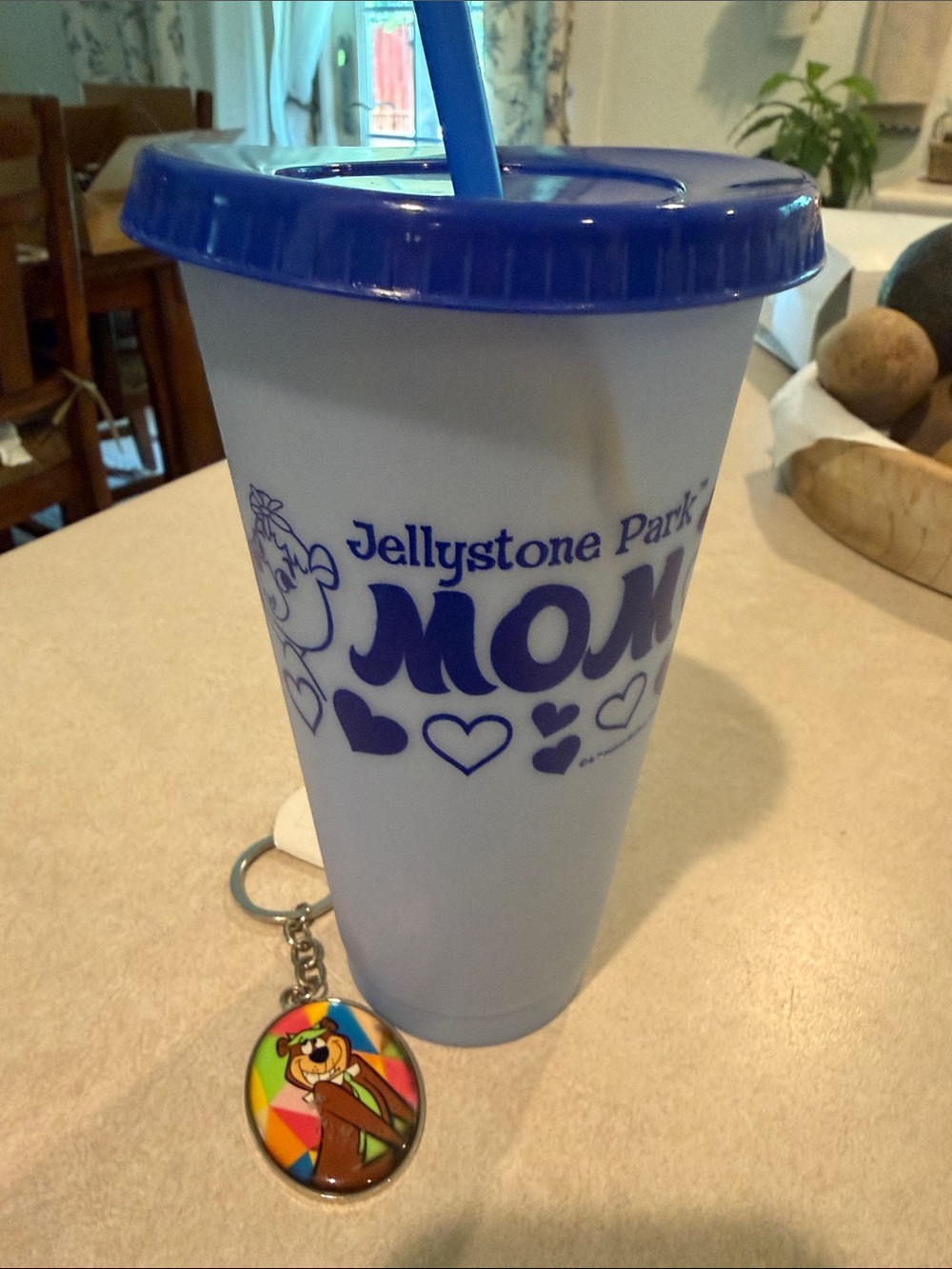 Jellystone Park MOM Blue Plastic Tumbler with Lid & Straw